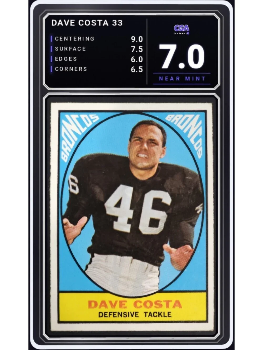 1967 Topps Football #33 Dave Costa Denver Broncos NFL - CGA 7.0 Digital Grade
